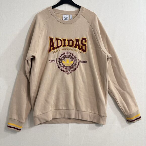 Adidas 50th Anniversary Crewneck Pullover Sweatshirt Raised Embroidery Tan Sz M - Picture 1 of 7